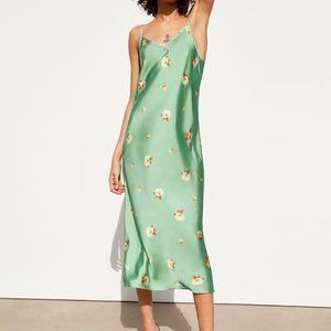 Zara Satin Floral Print Slip Dress - Small